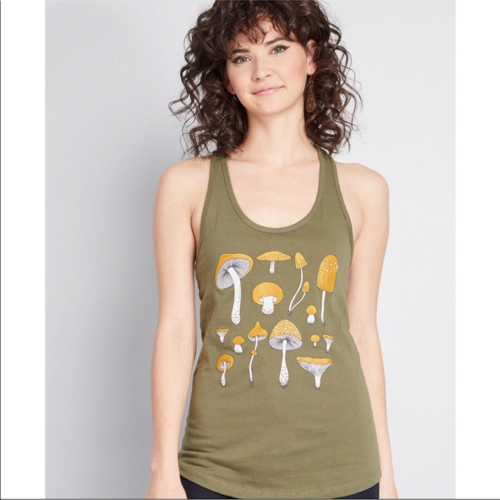 ModCloth Anthro Mushroom Print Olive Tank Top